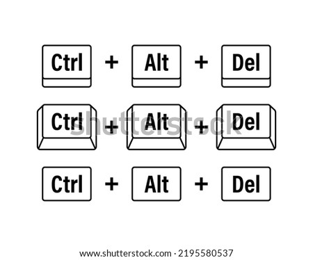 Ctrl alt del shortcut keys. Keyboard keys. Computer button. Vector stock illustration.