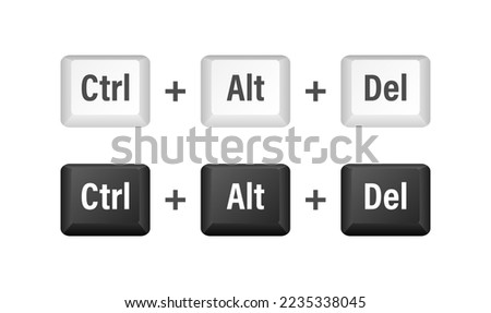 Ctrl alt del shortcut keys. Keyboard keys. Computer button. Vector stock illustration.