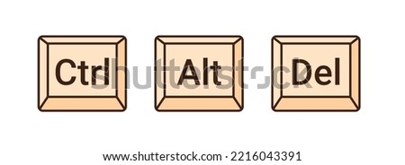 Ctrl Alt Delete keyboard keys isolated on white. Outline flat design. Vector stock illustration.