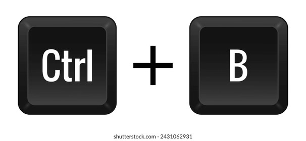 CTRL B Key combination. Keyboard, control, computer, shortcut, laptop, functional, input device, peripheral, enter the text, typing, type, hotkeys, layout, language, qwerty, bold. Vector illustration