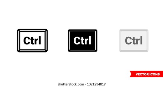 Ctrl button icon of 3 types: color, black and white, outline. Isolated vector sign symbol.