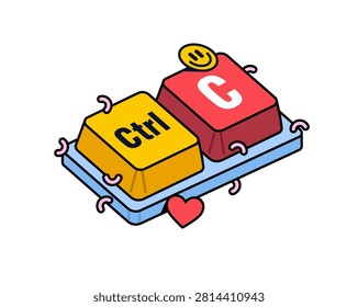 Ctrl and C keyboard shortcut keys representing the copy command for technology, computer education, productivity, and digital workflow concepts in vector illustration cartoon hand drawn style