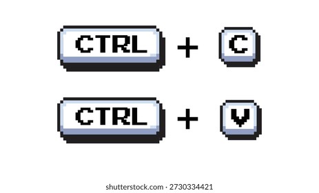 Ctrl C, Ctrl V 8 bit button Pixel art 8-bit for game.