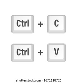 Ctrl C and Ctrl V computer keyboard buttons. Desktop interface. Web icon. Vector stock illustration.