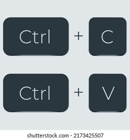 Ctrl C and Ctrl V computer keyboard buttons. Desktop interface. Web icon