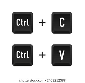 Ctrl C y Ctrl V botones de teclado del equipo. Interfaz de escritorio. icono Web. Signo de ilustración de dibujos animados del logotipo del teclado. Métodos abreviados de teclado. Ilustración del vector