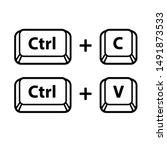 Ctrl C, Ctrl V keyboard buttons, copy and paste key shortcut. Black and white computer icons, vector illustration.