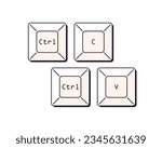 Ctrl C and V, keyboard buttons. Control keys, shortcut commands for copy paste. Keypad combinations for input, insert information, plagiarizing. Flat vector illustration isolated on white background