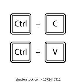 Ctrl C, Ctrl V keyboard buttons. User interface command standard set. Copy and paste key shortcut. Black and white computer icons, vector illustration.