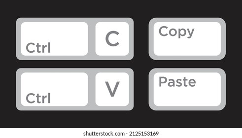 Ctrl C, Ctrl V keyboard buttons, copy and paste key shortcut. Black and white computer icons, vector illustration.