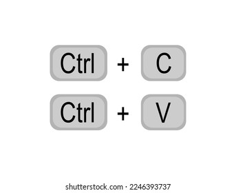 Ctrl C y Ctrl V botones de teclado. Copiar y pegar con accesos rápidos de teclado aislados en fondo blanco