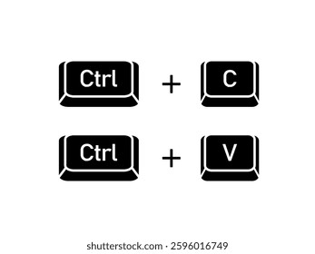 Ctrl C, Ctrl V, keyboard buttons shortcuts. Computer icon. Vector illustration.