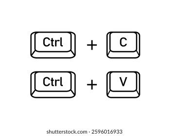 Ctrl C, Ctrl V, keyboard buttons shortcuts. Computer icon. Vector illustration.