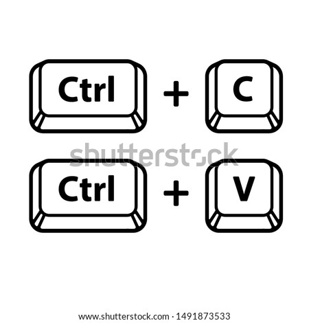 Ctrl C, Ctrl V keyboard buttons, copy and paste key shortcut. Black and white computer icons, vector illustration.