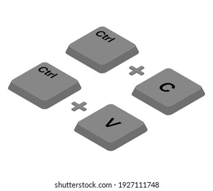 Ctrl C, Ctrl V keys on the keyboard, copy and paste the key combination. Insert a keyboard shortcut for Windows devices. Computer keyboard icons. Vector illustration