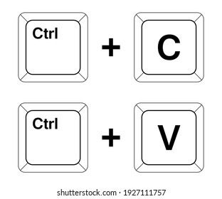Ctrl C, Ctrl V teclas en el teclado, copiar y pegar la combinación de teclas. Inserta un acceso directo de teclado para dispositivos Windows. Iconos de teclado del ordenador. Ilustración del vector