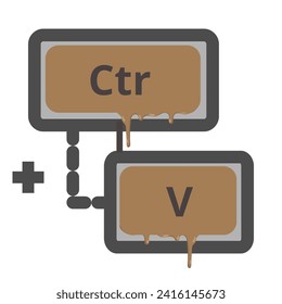 Ctrl C, Ctrl V, Ctrl P keyboard buttons, copy paste and print keys shortcut. Black and brown computer icons with melting. vector illustration. Suitable for T-Shirt design