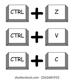 Ctrl C, Ctrl V, and CTRL Z keyboard shortcut vector illustration. Combination of keyboard buttons. Keyboard Button, Vector illustration 