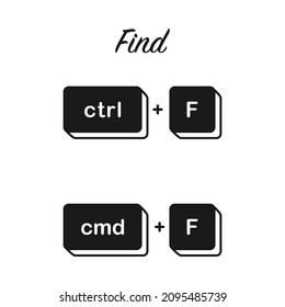 Ctrl F and Cmd F keyboard shortcut keys for find concept in vector icon