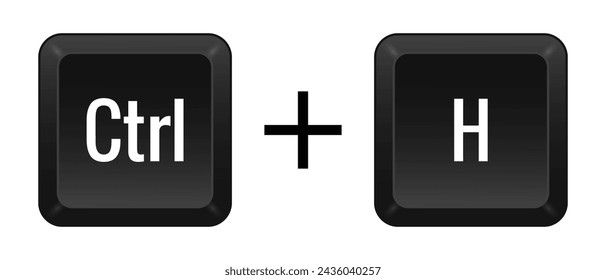 CTRL H Key combination. Keyboard, control, computer, shortcut, laptop, functional, input device, peripheral, enter the text, typing, type, hotkeys, layout, language, qwerty. Vector illustration