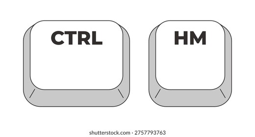 Ctrl Home grayscale keyboard hotkey. Move cursor to beginning of document and web page. Editing command. Minimal shortcut keys. Monochrome combination buttons for productivity. Vector illustration