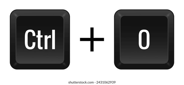 CTRL O Key combination. Keyboard, control, computer, shortcut, laptop, functional, input device, peripheral, enter the text, typing, type, hotkeys, layout, language, qwerty, open. Vector illustration