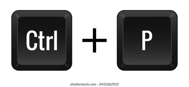 CTRL P Key combination. Keyboard, control, computer, shortcut, laptop, functional, input device, peripheral, enter the text, typing, type, hotkeys, layout, language, qwerty, print. Vector illustration