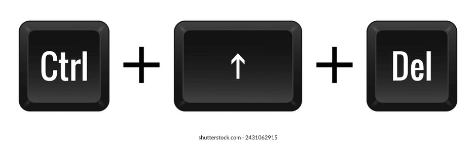 Ctrl Shift Del Key combination. Keyboard, control, computer, shortcut, laptop, functional, input device, peripheral, enter the text, typing, type, hotkeys, layout, language, qwerty. Vector