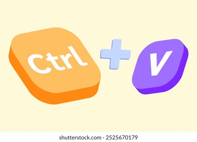 Ctrl + V: El poder de copiar y pegar: una ilustración 3D lúdica del icónico atajo de teclado Ctrl + V, que simboliza la eficiencia, la productividad y la facilidad para compartir.