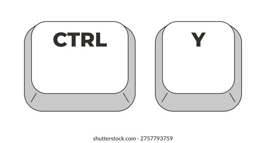 Ctrl Y letter grayscale keyboard hotkey. Redo command. Repeat restore last undone action in application. Minimal shortcut keys. Monochrome combination buttons for productivity. Vector illustration