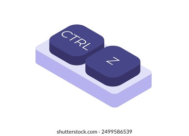 Ctrl Z button combination Isometric omputer keyboard. Vectro illustration.