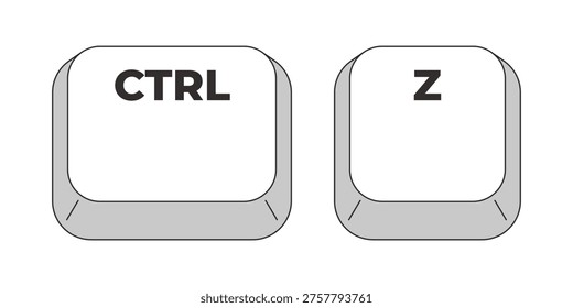 Ctrl Z letter grayscale keyboard hotkey. Undo last action in application and text editor. Command reversal. Minimal shortcut keys. Monochrome combination buttons for productivity. Vector illustration