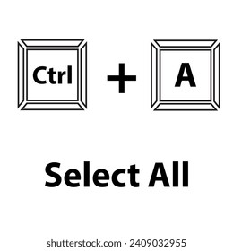 Ctrl+A keyboard shortcut vector illustration. Shortcut key vector