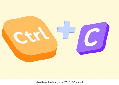 Ctrl+C: Copy Command. Colorful 3D buttons representing the universal copy shortcut. Ideal for tutorials, software interfaces, and digital art projects. 