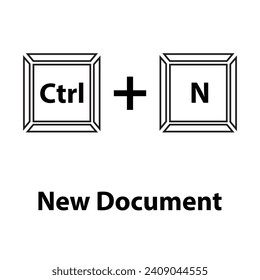 Ctrl+N keyboard shortcut vector illustration. Hotkeys vector