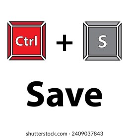Ctrl+S keyboard shortcut vector illustration. Hotkeys vector