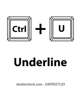 Ctrl+U keyboard shortcut vector illustration. Hotkeys vector