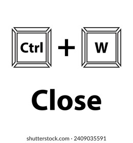 Ctrl+W keyboard shortcut vector illustration. Hotkeys vector
