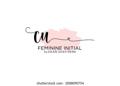 CU beauty monogram and elegant logo design handwriting logo of initial signature, wedding, fashion, floral and botanical with creative template.