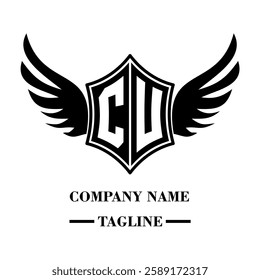 CU A bold winged shield emblem with customizable initials A-Z. Sleek black-and-white vector, perfect for branding, sports teams, motorcycle clubs, gaming,apparel and High-quality
