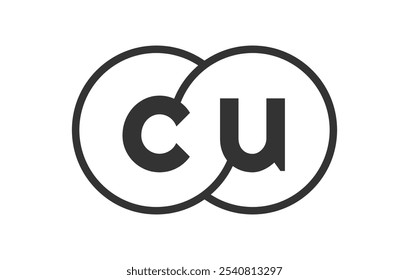 Emblema de empresa comercial CU com esboços e letras c u. Modelo de logotipo de dois círculos combinados para a identidade da marca, logotipo. Símbolo Vetor Infinity e sinal de tecnologia.