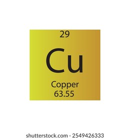 Tabela periódica de elementos químicos de metal de transição de cobre. Simples ilustração de vetor quadrado plano, simples ícone de estilo limpo com massa molar e número atômico para Lab, ciência ou classe de química.