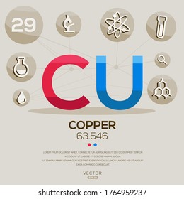 CU (Copper)The periodic table element,letters and icons,Vector illustration.