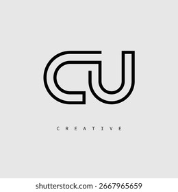 Logotipo de letra creativa de CU: monograma de línea mínima en negro para un diseño de identidad de marca moderno.