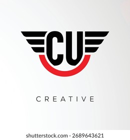 Logotipo de letra de alas creativas de CU con escudo moderno - poderoso símbolo de negocios y marca	
