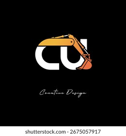 CU Excavator Arm Construction Logo - Bold Industrial Letter mark Design for Heavy Equipment, Contractor Branding and Modern Engineering Identity