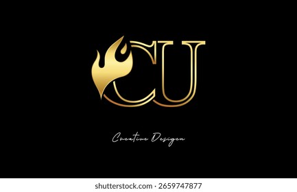 Símbolo minimalista de lujo del diseño del logotipo de la llama de oro de CU para la marca de Premium y la identidad creativa