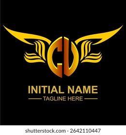CU Golden Wing Emblem Logo with elegant gold wings, sleek and modern design. Ideal for branding, creative projects, luxury businesses, or artistic ventures.