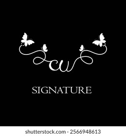 CU Handwritten initial letter, CU simple signature vector logo with butterfly shape variation, beauty, photography letter logo design. C U