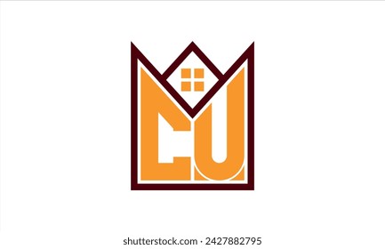 Vector de diseño del logotipo de los constructores inmobiliarios de la letra inicial de CU. construcción, vivienda, marcador de hogar, propiedad, edificio, apartamento, piso, compartimento, negocio, corporativo, alquiler de casa, alquiler, comercial